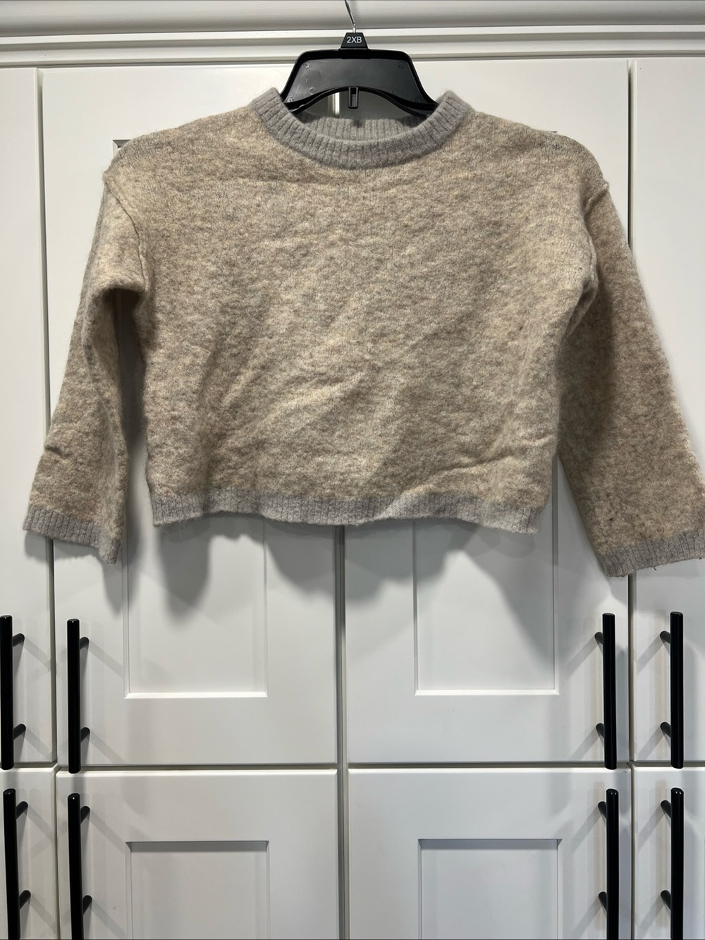 Free People Cropped Alpaca Wool Contrast Hem Knit Sweater XS Oatmeal Bohemian - Picture 2 of 7